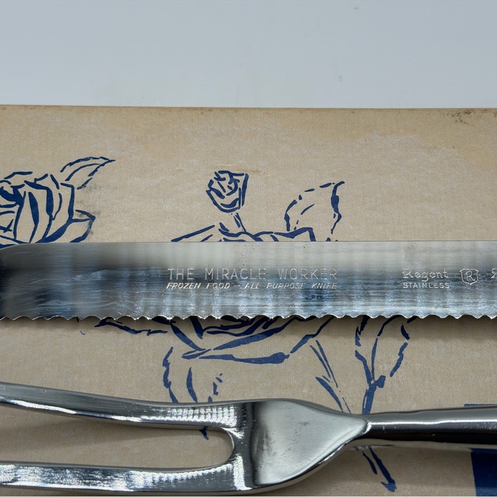 Sheffield 2 Pc Cutlery Set Carving Knife & Meat Fork Floral Stainless Steel - Picture 5 of 16